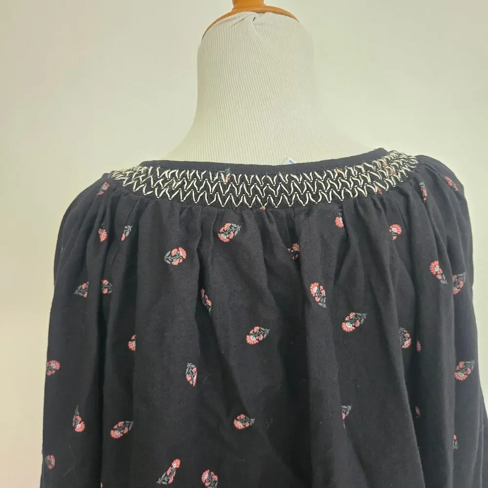 Old Navy Womens Boho Peasant Poet Blouse Swing Relaxed Dark Romantic Puff XL